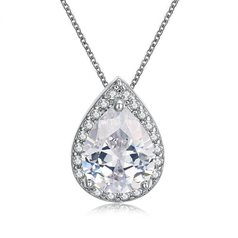 18K  White GP Topaz Teardrop Necklace