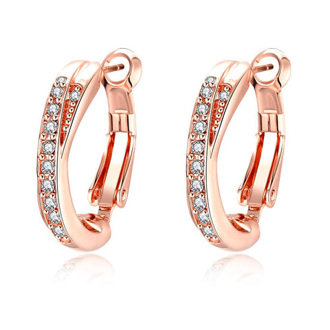 1Pair Women Czech Diamond Earrings Rose Gold Plated