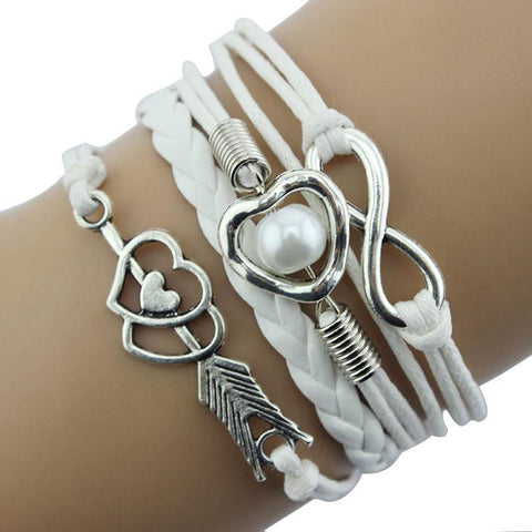 1PC Infinity Love Heart Pearl Leather Charm Bracelet Multiple Colors
