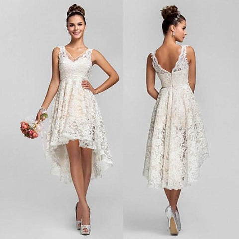 2019 Lace High Low Beach Wedding Dress A Line