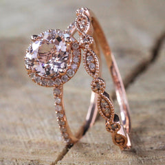 2pcs Lady's Ring Set Rose Gold Tone with Zircons