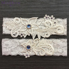 2pcs Wedding Bridal Garter ivory Lace Flower Rhinestone