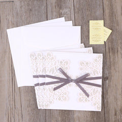 3pcs Elegant Bow Designed Wedding Invitation Card