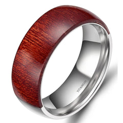 8mm Half Wood Inlay  Titanium Ring