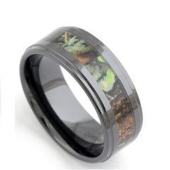 8MM Men's Black Ceramic Wood Inlay Wedding Ring