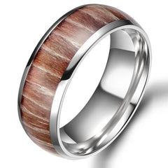 8MM Wood Inlay Dome Mens Ring