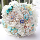 9 Inch  Hydrangea Bouquet / feather the sides, crystal, pearl bouquet