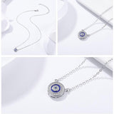 925 Sterling Silver Blue Eye Clear CZ Pendant Necklace