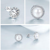 925 Sterling Silver Classic Round CZ Fresh Water Pearl Stud Earrings