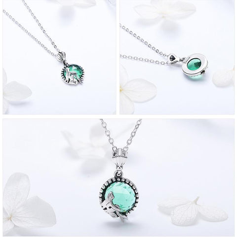 925 Sterling Silver Light Green CZ Mermaid Pendant Necklace