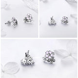 925 Sterling Silver Pink Daisy Cherry Blossoms Flower Stud Earrings