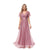 Shinning Wedding Party Dress Purpul Pink Lotus Leaf Short Sleeve Long Evening Dress V-neck A-line Prom Gowns Formal Robe