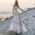 Bohemian Wedding Dresses Tempting Nude Champagne V Neck Chic Sleeves Straps Ruffles Lace A Line Backless Bridal Gowns