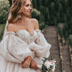 Detachable Puff Sleeve Bridal Dress