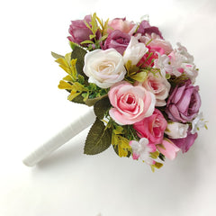 17cm Small Wedding Bouquet for Bridesmaids Handmade White Silk Roses Accessoires Mariage Witness Flower Girl Holder Customizable