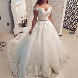 Saudi Arabia Off Shoulder Vintage Lace Wedding Dress 2022 Ball Gown Sweetheart Bride Dress Vestido De Noiva Tulle Wedding Gown