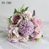 YO CHO Big Roses Hydrangea Artificial Flowers for Wedding Bouquet Home Decoration Rose Silk Bouquet Fake Flowers Head Plast Stem