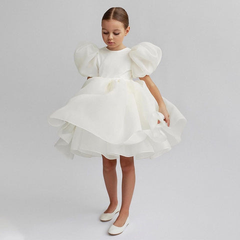Shoulder Puff Flower Girl Ball Dress