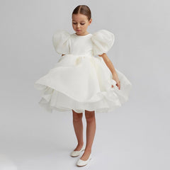 Shoulder Puff Flower Girl Ball Dress