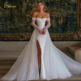 Loverxu Mermaid Sexy Wedding Dresses 2023 Sweetheart Off The Shoulder Vestido De Novia Lace Detachable Train Robe De Mariee