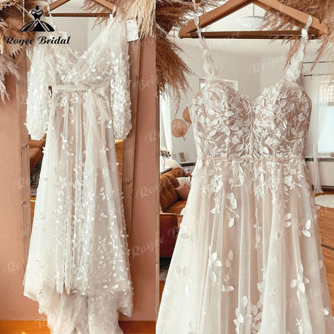trouwjurk Spaghetti Straps Lace Appliques A Line Boho Wedding Dress with Jacket Vestidos De Novia 2023 Wedding Gown Beach Custom