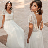 LSYX Chiffon V-Neck Boho Wedding Dress For Women 2023 Short Sleeves Floor Length Backless Bridal Gown Robe De Marie Custom Made