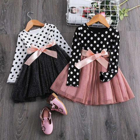 Polka Dot Long Sleeve Tulle Kids Dress