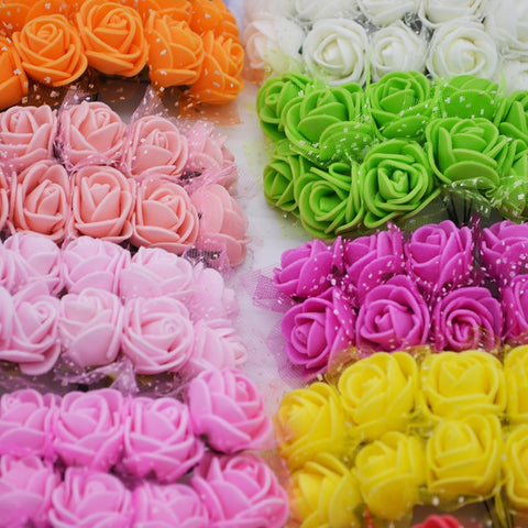 144Pcs Mini Artificial Bubble Rose Bouquet Multicolor Wedding Home Decor Scrapbooking Artificial Flower Craft Wreath Accessorie