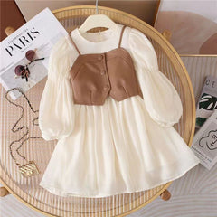 Chiffon Long Sleeve 2 piece Kids Dress
