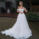 Off Shoulder Glitter Tulle Wedding Dress