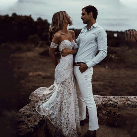 Lace Mermaid Wedding Dresses With Removeable Sleeve