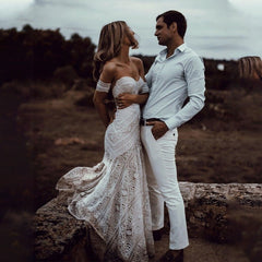 Lace Mermaid Wedding Dresses With Removeable Sleeve