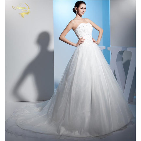 A Line  Applique Lace Beading Wedding Dress