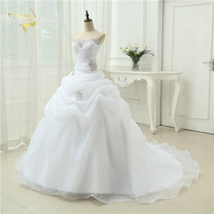A Line  Beading White Ivory Wedding Dress