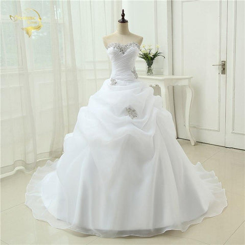 A Line  Beading White Ivory Wedding Dress