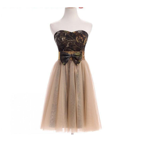 A-Line Camo Evening Dresses Sleeveless Strapless Tulle Camouflage