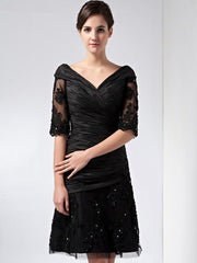 A-line Half Sleeves Lace Beaded Plus Size Short  Dresses Wedding