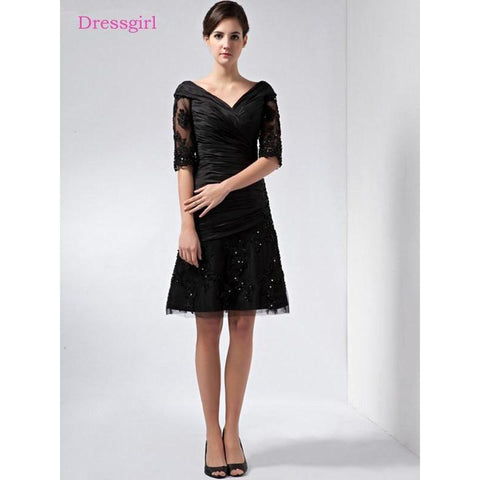 A-line Half Sleeves Lace Beaded Plus Size Short  Dresses Wedding