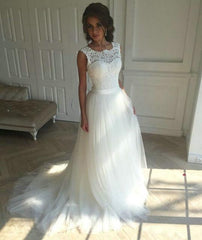 A Line Lace Beach Wedding Dress 2019 Scoop Neck