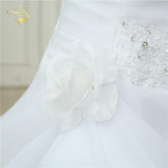A line One Shoulder Bridal Applique Lace Organza Vintage Wedding Dress