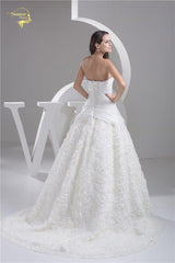 A Line Taffeta Lace Flower With Train Wedding Dress