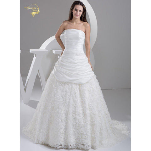 A Line Taffeta Lace Flower With Train Wedding Dress