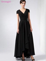 A Line V Neck Cap Sleeves Chiffon Long Wedding Guest Dress
