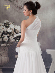 A Line Wedding Dress Chiffon One Shoulder Flower