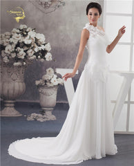 A Line Wedding Dress Chiffon One Shoulder Flower