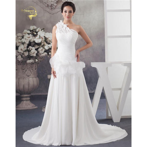 A Line Wedding Dress Chiffon One Shoulder Flower