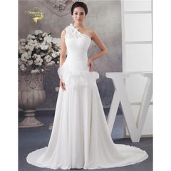 A Line Wedding Dress Chiffon One Shoulder Flower