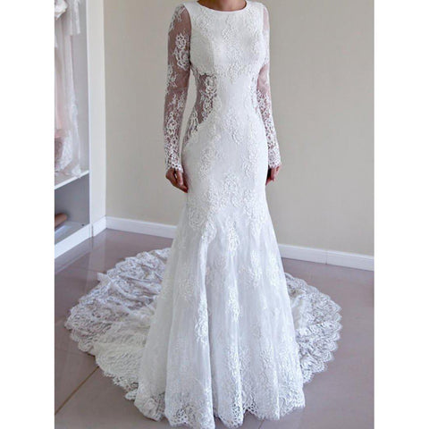 Backless Wedding Dress- Mermaid- Long Sleeves Appliques & Lace Boho Style