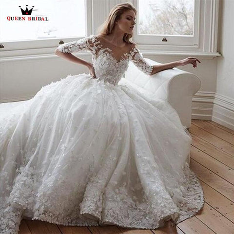 Ball Gown Cap Sleeve Tulle Lace Beaded Sequins Luxury Wedding Dress