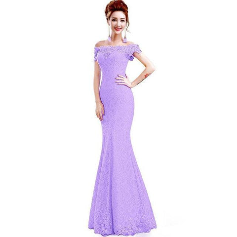 Beaded Mermaid Lace Bridesmaid Dress Long Cold Shoulder